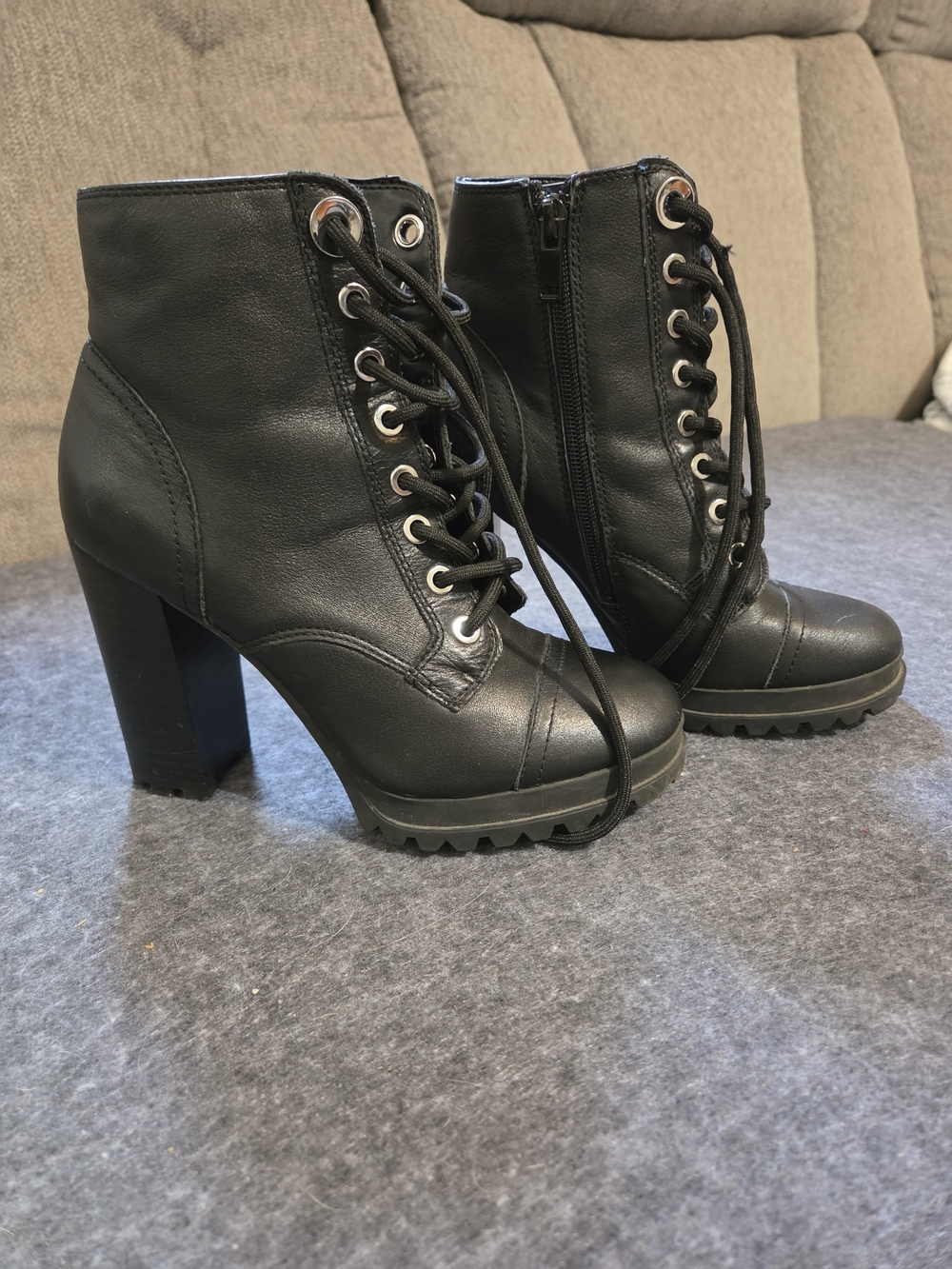 Aldo Black Lace-Up Combat Platform Ankle Boots - Picture 4 of 8